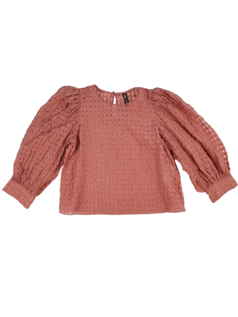 Zara Mauve Sheer Puff Sleeve Blouse Small Textured Cropped Top